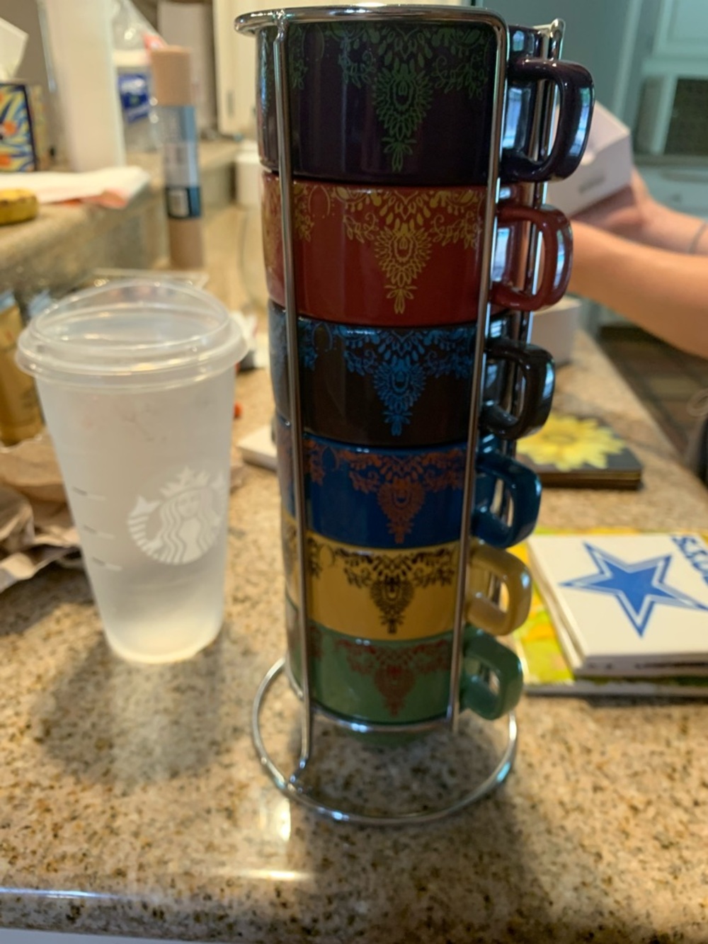 Stackable Multicolor Espresso Mugs with Metal Stand